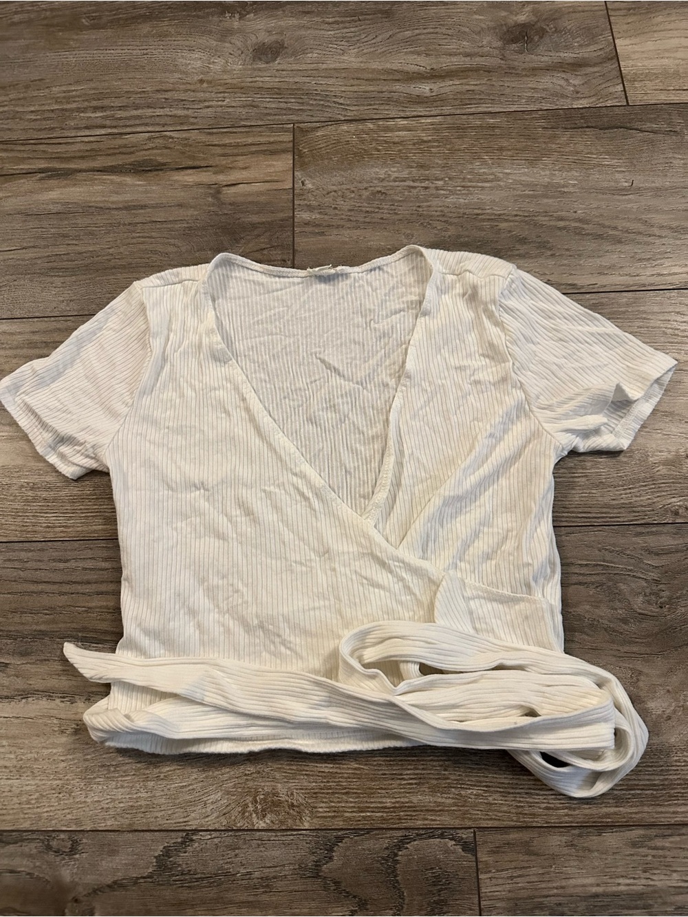 Garage Cream Ribbed Wrap Crop Top